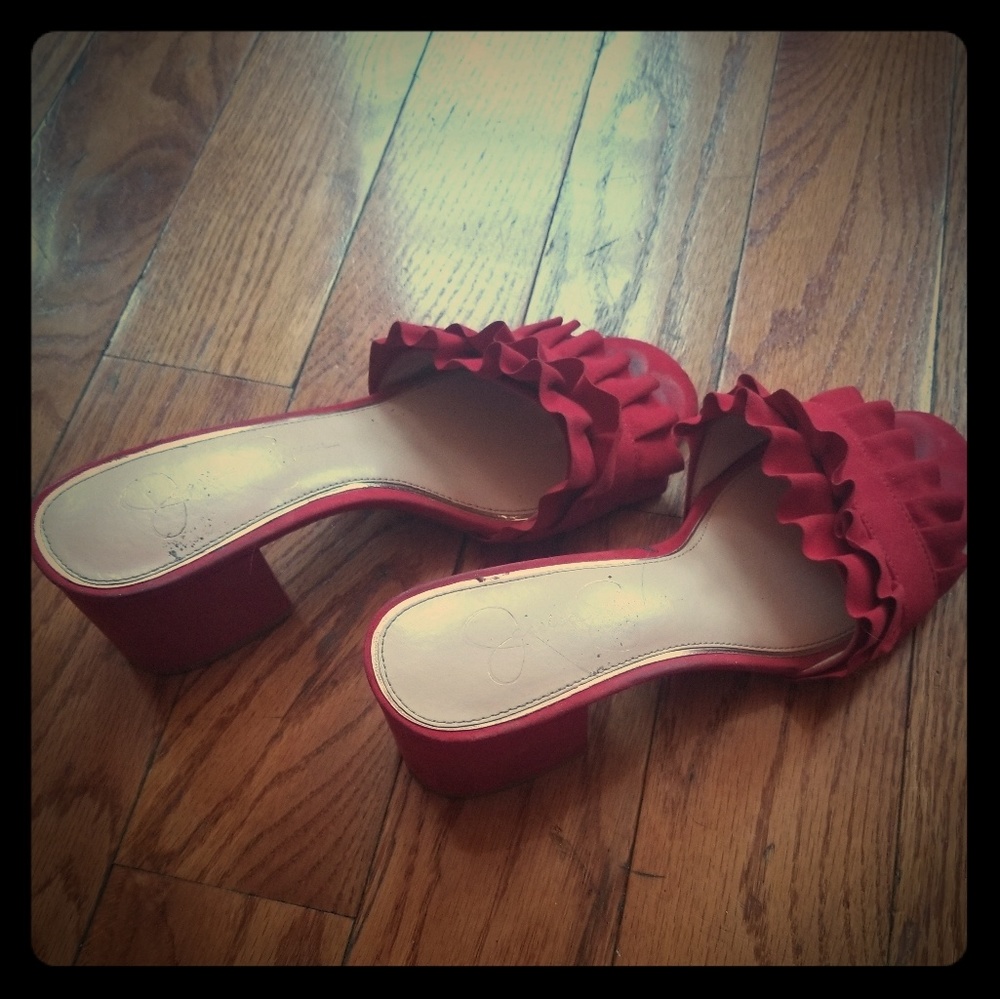 Red kitten heels